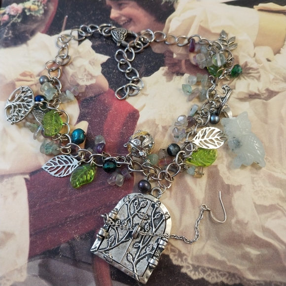 Silver and Green Charm Necklace - Picture 9 of 14